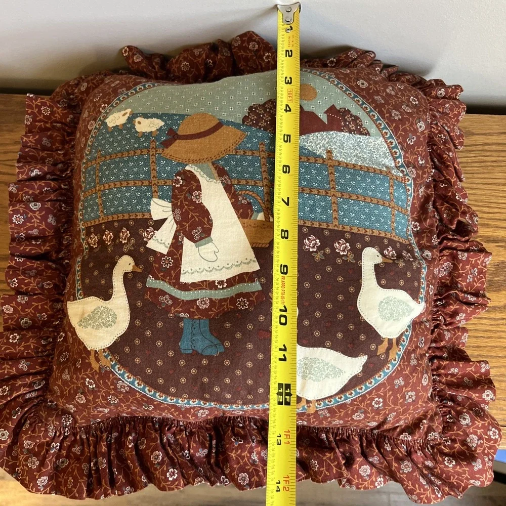 Vintage 1970's Old Country Style Pillow Goose Girl Floral Pattern Cottagecore